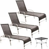 3 Espreguiçadeiras Catar E Mesa Piscina Jardim Regulagem Preto
