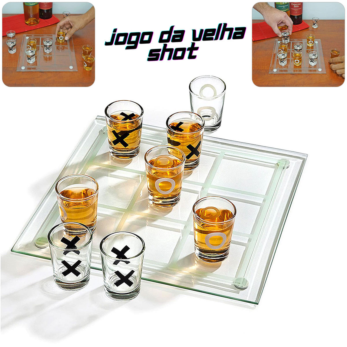 JOGO DE XADREZ SHOT DRINK TABULEIRO DE VIDRO