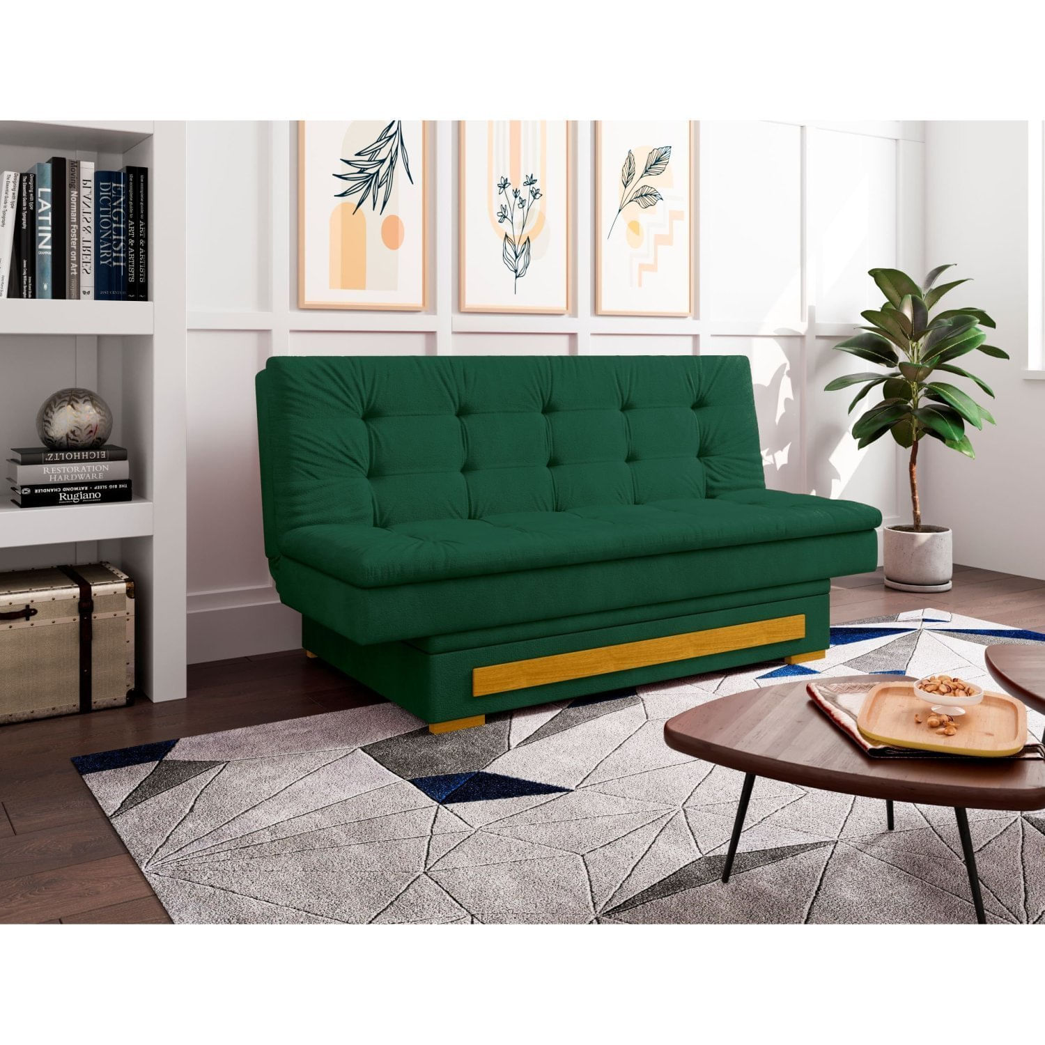 Sofa Cama Com Baú Berilo Espresso Móveis Verde