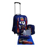 Kit Mochila Carros Infantil Masculina Escolar Rodinhas