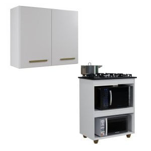 Conjunto Armário Aéreo De Cozinha E Balcão Para Cooktop 5 Bocas Branco