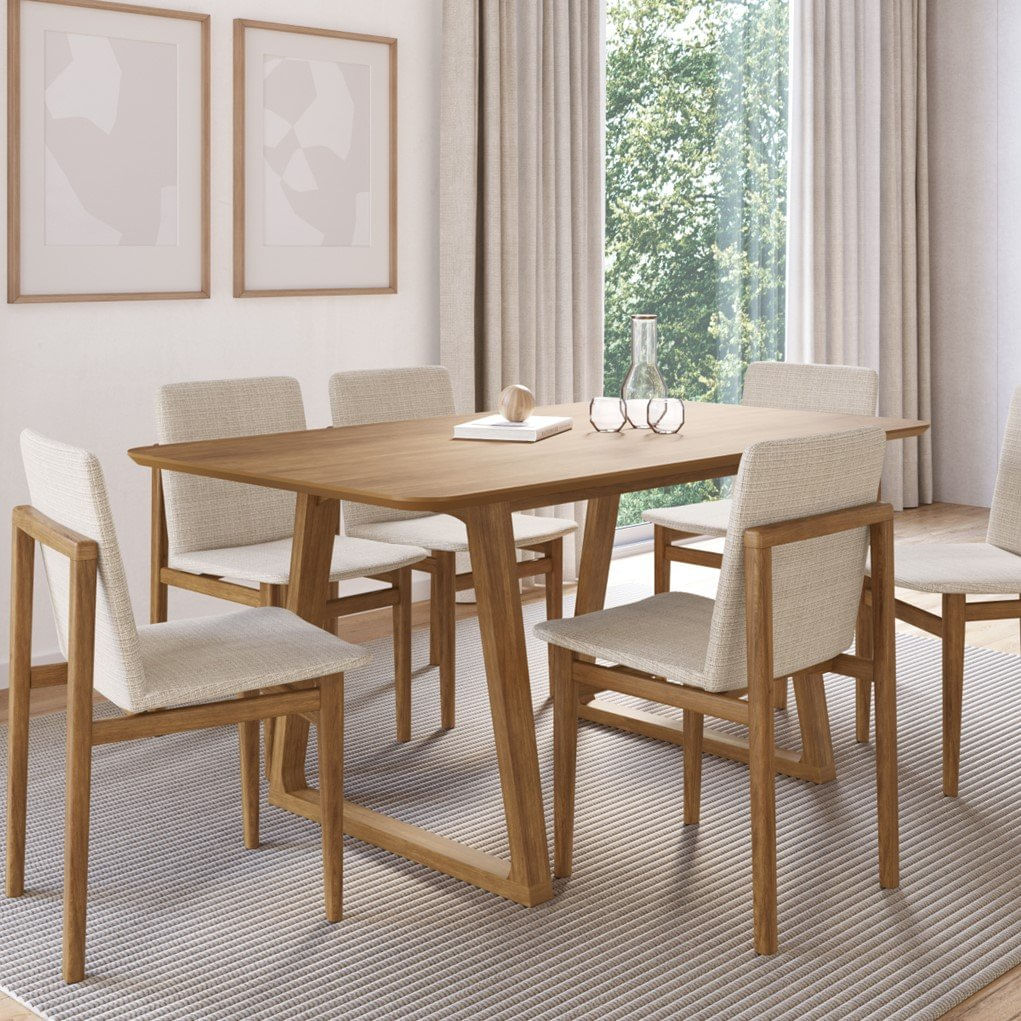 Conjunto Mesa Com 6 Cadeiras Madeira Maciça Tampo Laminado Sala De Jantar Noruega