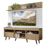 Rack Com Painel Tv 65 Rustic/branco Com Prateleira E Pés