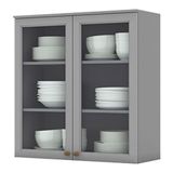Armário Aéreo 2 Portas De Vidro 80 Cm Americana Cinza - Henn