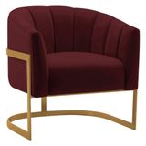Poltrona Decorativa Sala De Estar Recepção Mavie Base De Ferro Dourado Suede Adj Decor Bordô