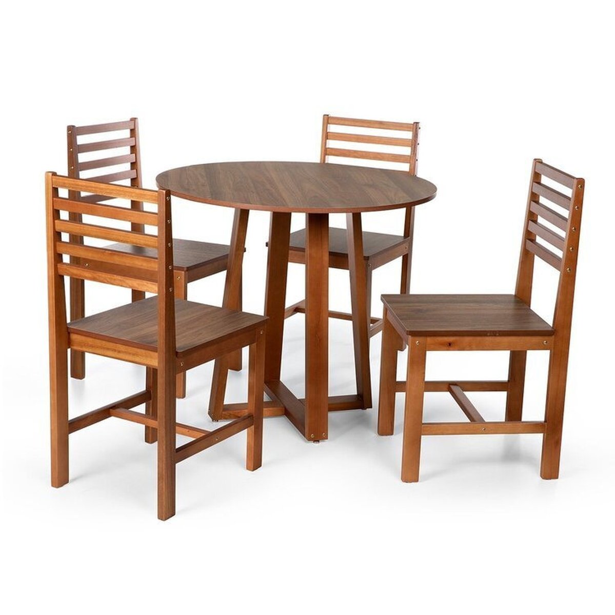 Conjunto Mesa De Jantar Lara 90cm E 4 Cadeiras Luna Assento Mdf – Madeira Maciça Amadeirado/amadeirado