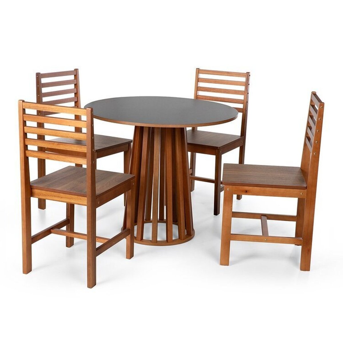 Conjunto Mesa De Jantar Talia 90cm E 4 Cadeiras Luna Assento Mdf – Madeira Maciça Preto/amadeirado