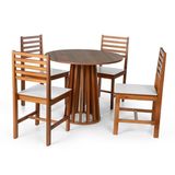 Conjunto Mesa De Jantar Talia 90cm E 4 Cadeiras Luna Assento Mdf – Madeira Maciça Amadeirado/branco