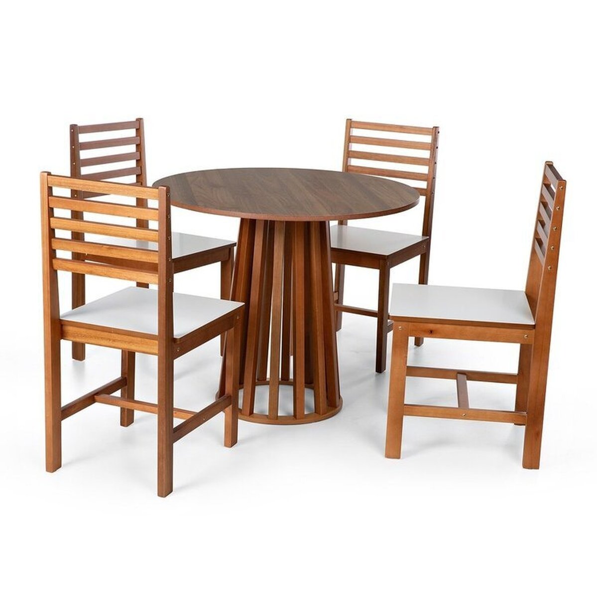 Conjunto Mesa De Jantar Talia 90cm E 4 Cadeiras Luna Assento Mdf – Madeira Maciça Amadeirado/branco