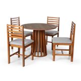 Conjunto Mesa De Jantar Talia 90cm E 4 Cadeiras Luna Estofadas – Madeira Maciça Amadeirado/cinza