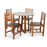 Conjunto Mesa De Jantar Lara 90cm E 4 Cadeiras Luna Assento Mdf – Madeira Maciça Branco/preto