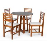 Conjunto Mesa De Jantar Lara 90cm E 4 Cadeiras Luna Assento Mdf – Madeira Maciça Preto/branco