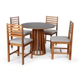 Conjunto Mesa De Jantar Talia 90cm E 4 Cadeiras Luna Estofadas – Madeira Maciça Preto/cinza