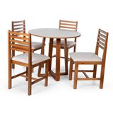 Conjunto Mesa De Jantar Lara 90cm E 4 Cadeiras Luna Estofadas – Madeira Maciça Branco/bege