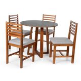 Conjunto Mesa De Jantar Lara 90cm E 4 Cadeiras Luna Estofadas – Madeira Maciça Preto/cinza