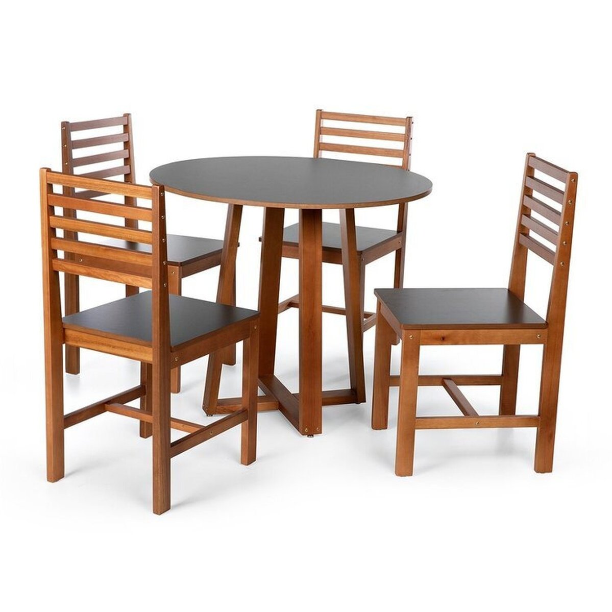 Conjunto Mesa De Jantar Lara 90cm E 4 Cadeiras Luna Assento Mdf – Madeira Maciça Preto