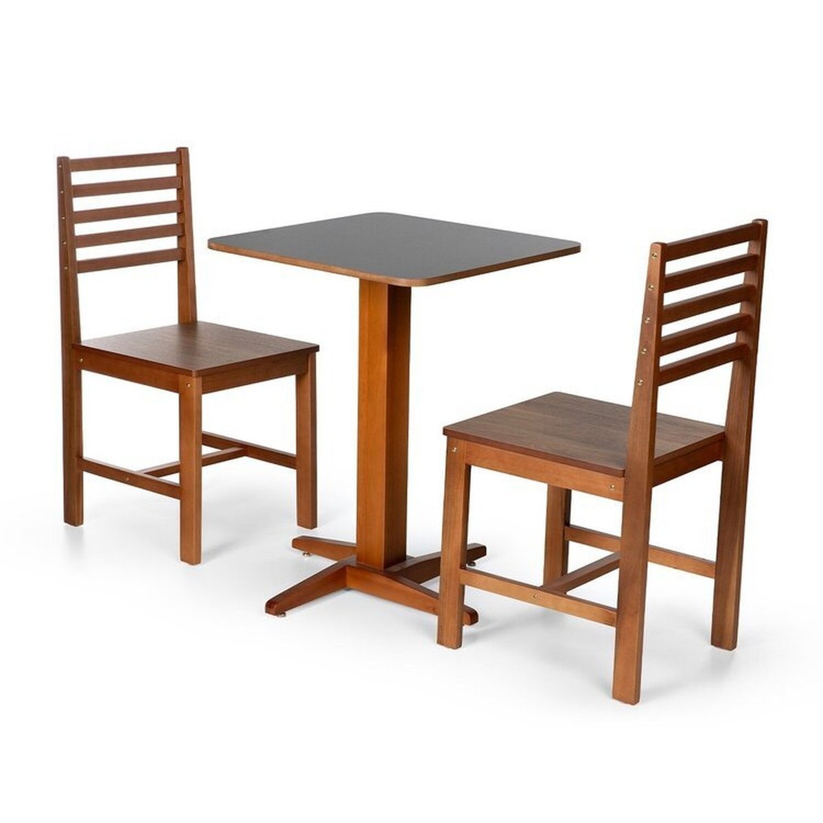 Conjunto Mesa De Jantar Jaque 60cm E 2 Cadeiras Luna Assento Mdf – Madeira Maciça Preto/amadeirado