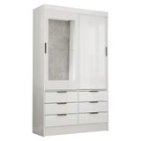 Guarda Roupa Roupeiro Sevilha 2 Portas De Correr 1 Espelho 6 Gavetas Carioca Branco