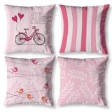 Kit 4 Capas Almofada Sala 40cm X 40cm Estampadas Bike Rosa