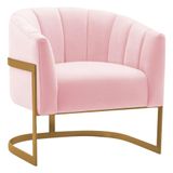 Poltrona Decorativa Sala De Estar Recepção Mavie Base De Ferro Dourado Suede Adj Decor Rosa Bebê