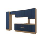 Cozinha Modulada Celeste Kappesberg 100% Mdf Nogueira/azul 360cm