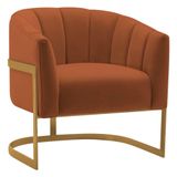 Poltrona Decorativa Sala De Estar Recepção Mavie Base De Ferro Dourado Suede Adj Decor Terracota
