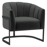 Poltrona Decorativa Sala De Estar Recepção Mavie Base De Ferro Preto Suede Adj Decor Cinza Escuro