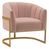 Poltrona Decorativa Sala De Estar Recepção Mavie Base De Ferro Dourado Suede Adj Decor Rosê