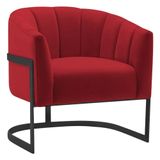 Poltrona Decorativa Sala De Estar Recepção Mavie Base De Ferro Preto Suede Adj Decor Vermelho