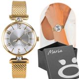 Relogio Feminino Dourado Aço Inox Silicone Banhado + Caixa