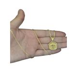 Cordão Cadeado 1mm + Pingente Cruz Placa - Banhado A Ouro