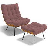 Poltrona Costela L02 Com Puff Sala De Estar Suede Rosê - Lyam Decor