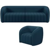 Kit Sofá 5 Lugares Para Sala 332cm Com 01 Poltrona Lazio M03 Veludo Azul - Lyam Decor