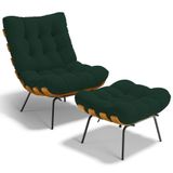 Poltrona Costela L02 Com Puff Sala De Estar Suede Verde Musgo - Lyam Decor