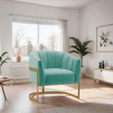 Poltrona De Ativa Sala De Estar Mavie Base De Ferro Dourado Suede Móveis Azul Tiffany