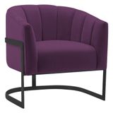 Poltrona Decorativa Sala De Estar Recepção Mavie Base De Ferro Preto Suede Adj Decor Roxo