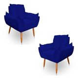 Kit 2 Poltronas Decorativa Opala Sala De Estar Tecido Suede Azul Marinho Kimi Decor