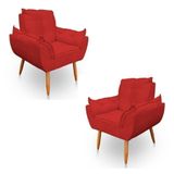 Kit 2 Poltronas Decorativa Opala Sala De Estar Veludo Vermelho Kimi Decor