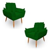 Kit 2 Poltronas Decorativa Opala Sala De Estar Tecido Suede Verde Kimi Decor