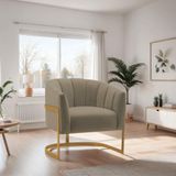 Poltrona De Ativa Sala De Estar Mavie Base De Ferro Dourado Suede Móveis Cappuccino
