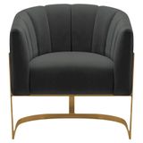 Poltrona Decorativa Sala De Estar Recepção Mavie Base De Ferro Dourado Suede Cinza Escuro