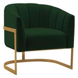 Poltrona Decorativa Sala De Estar Recepção Mavie Base De Ferro Dourado Suede Adj Decor Verde
