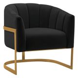 Poltrona Decorativa Sala De Estar Recepção Mavie Base De Ferro Dourado Suede Adj Decor Preto