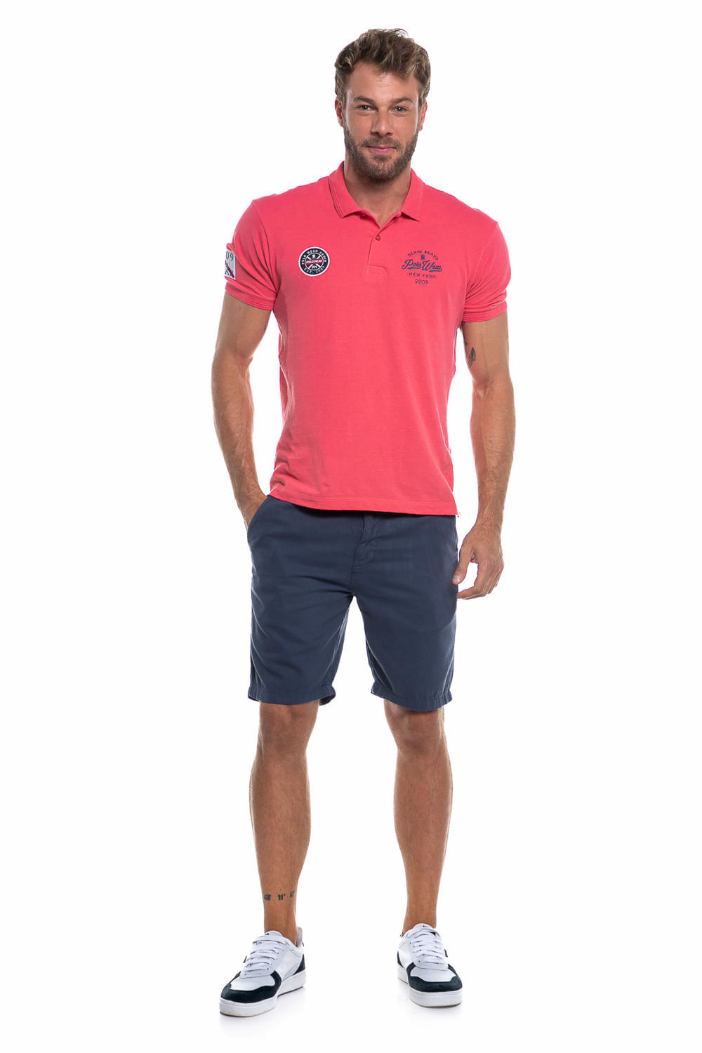 Bermuda Masculina Sarja Chino Color Polo Wear Azul Escuro