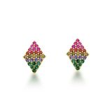 Brinco Arco Iris Losango Colorido Banhado A Ouro 18k