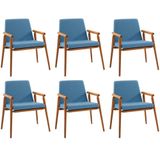 Kit 6 Cadeiras Decorativa Sala De Jantar Sidnei Linho Azul - Gran Belo