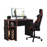 Mesa Para Computador Gamer Com 2 Prateleiras Cor Preto Fosco Com Vermelho - Qmovi