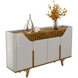 Aparador Buffet Tamisa Com 4 Portas E Pés De Madeira Maciça Off White/naturale