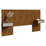 Cabeceira Casal/queen Columbia Ripada Com Mesa De Cabeceira Naturale/off White