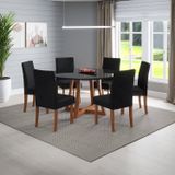 Conjunto Sala De Jantar Mesa Anna Madeira Maciça Com Vidro Redondo 136x136cm Com 6 Cadeiras Dalia